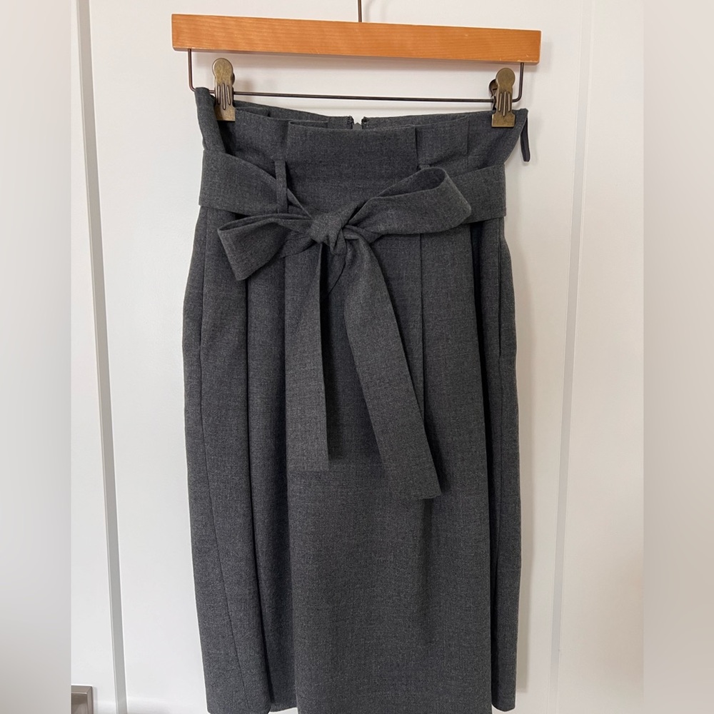 COS high waisted charcoal grey wool paperbag skirt